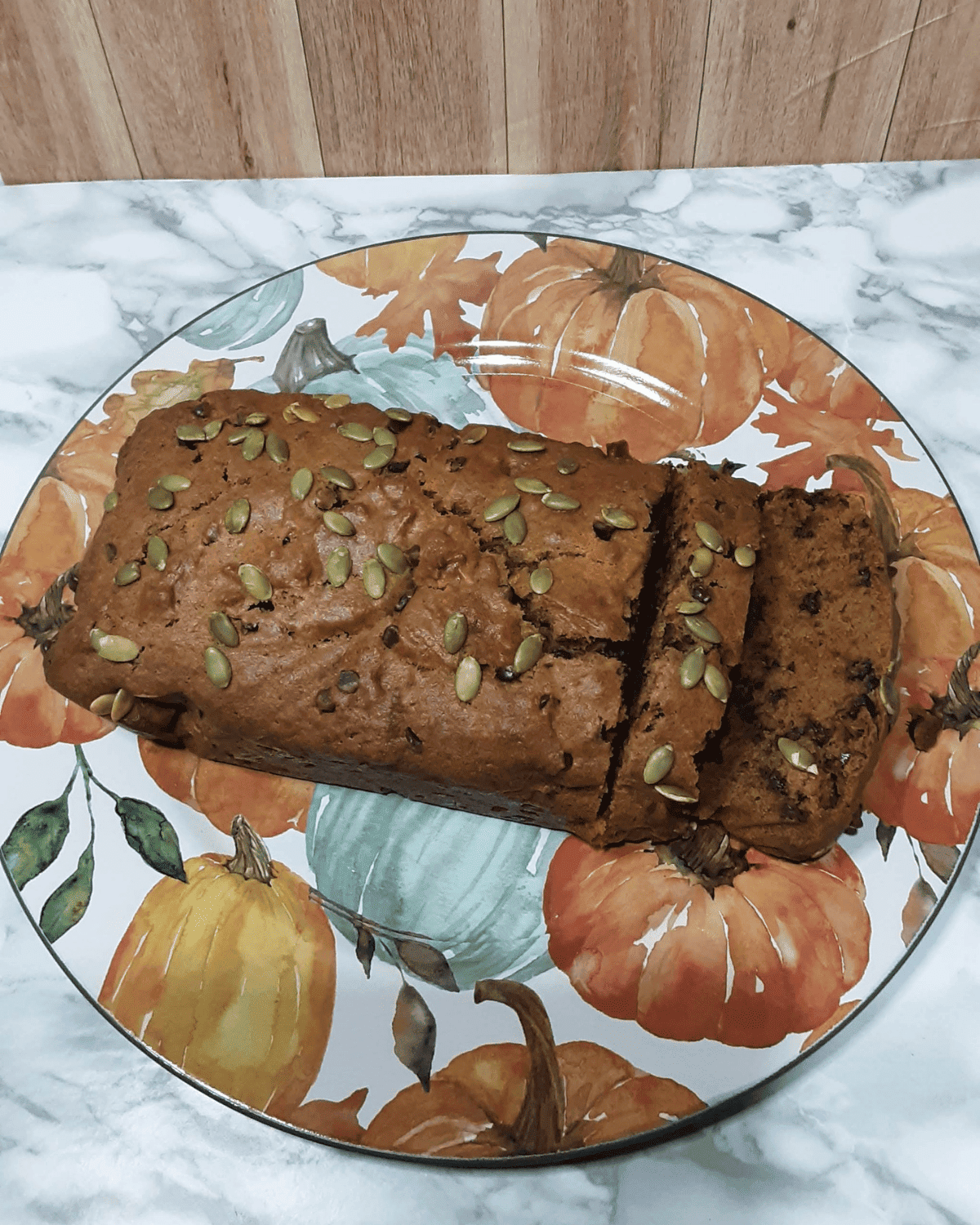 plated loaf of chocolate chip bread