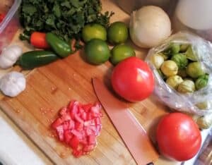 Fresh ingredients for making homemade salsa