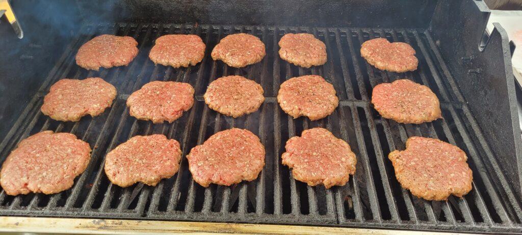 burger patties grilling on the BBQ