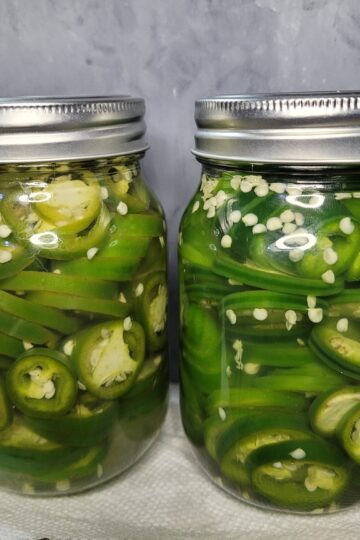 Jars of homemade pickled jalapeno slices