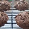 double chocolate chocolate chip cookies cooling