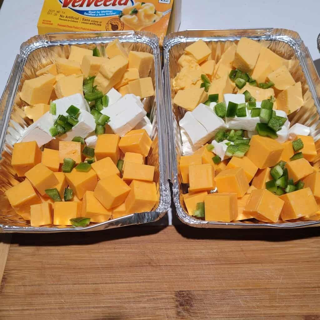 diced jalapeno and cubed cheese