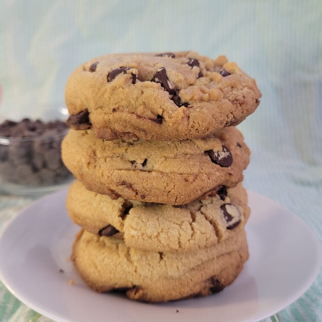 Stacked chocolate chip cookies