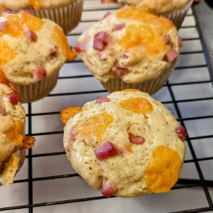 Ham and Cheese Breakfast Muffins on a cooling rack