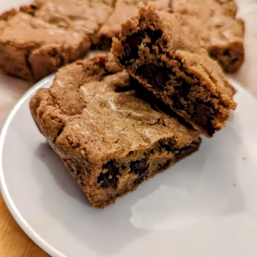 plate of chocolate chip cookie bars