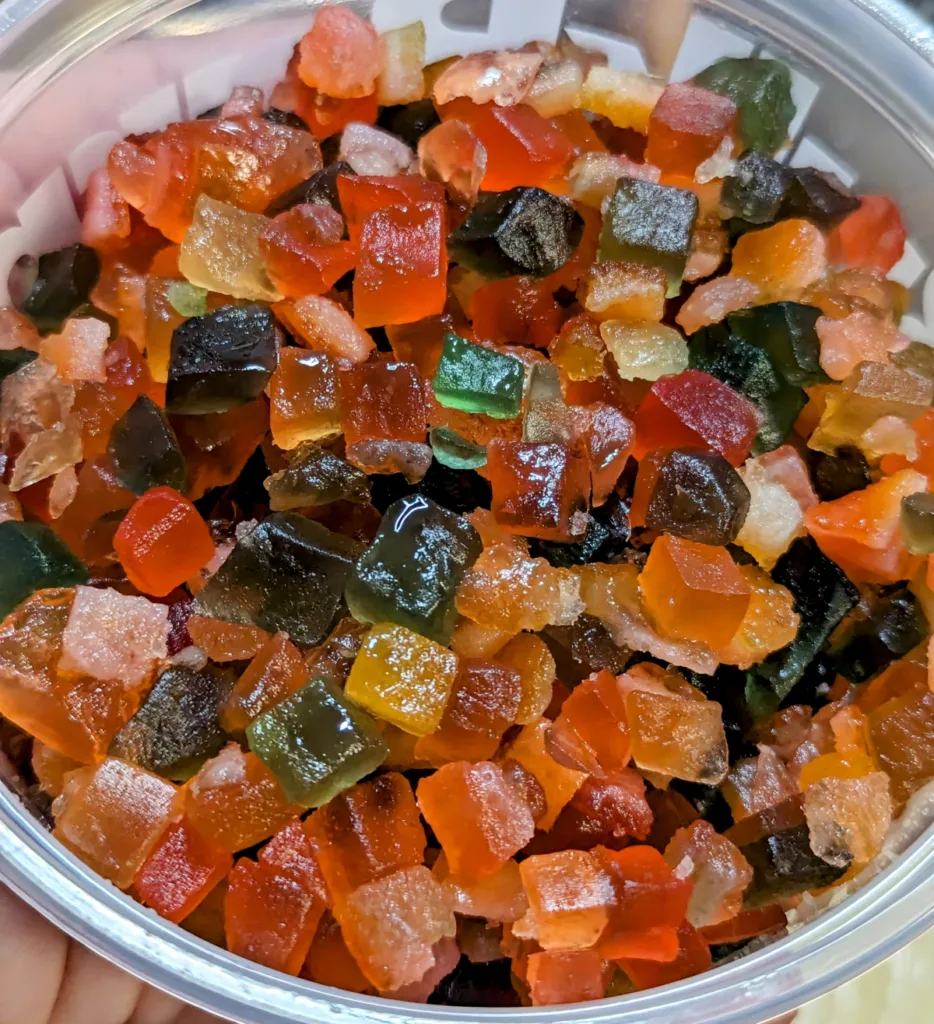 Diced candied fruit in a container